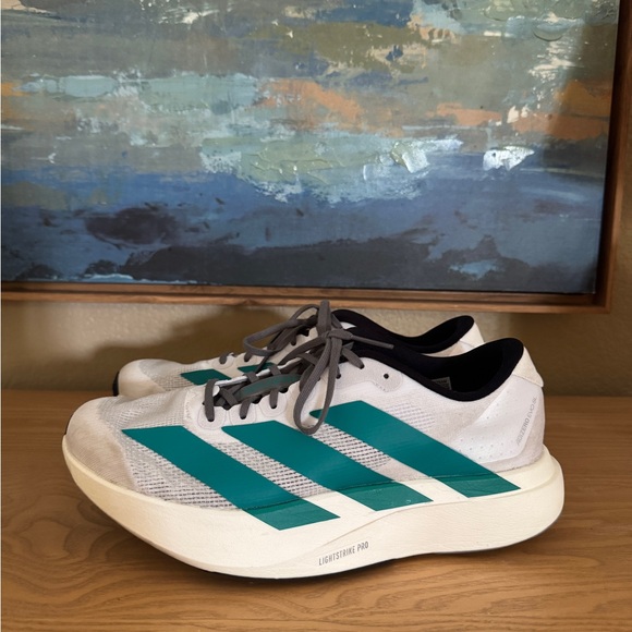 ADIZERO EVO SL SHOES | Men’s size 8 | Cloud White / Pure Teal / Grey Four - Picture 3 of 8